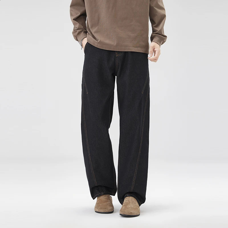 Nstyle Washed Machete Jeans Mens Autumn and Winter Stitching Loose Broad Leg High Street Straight Casual Pants 251018