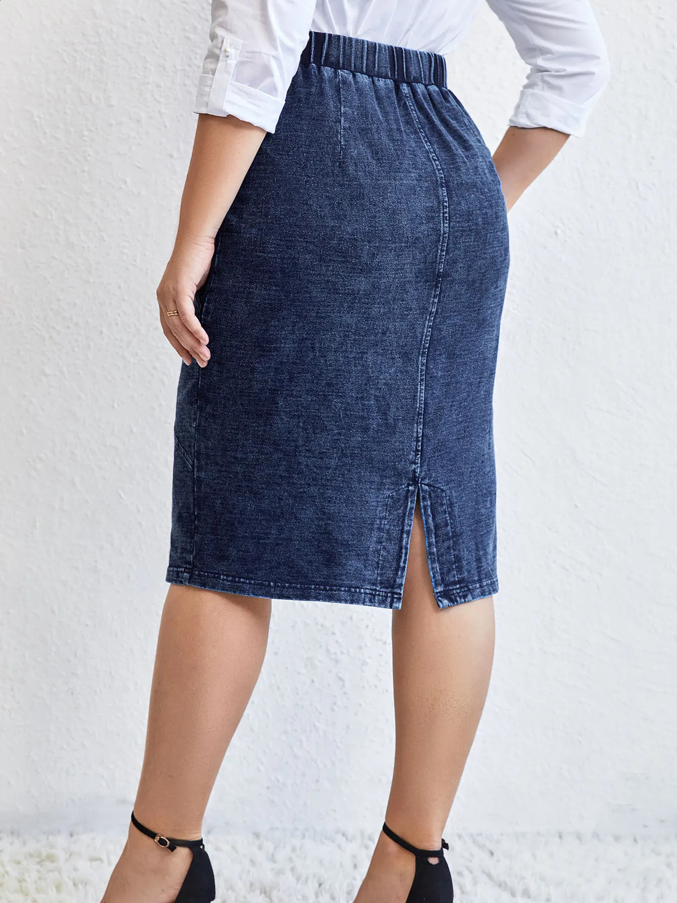 Women Plus Size Knitted Spring And Autumn Denim Fashion Skirt 251022