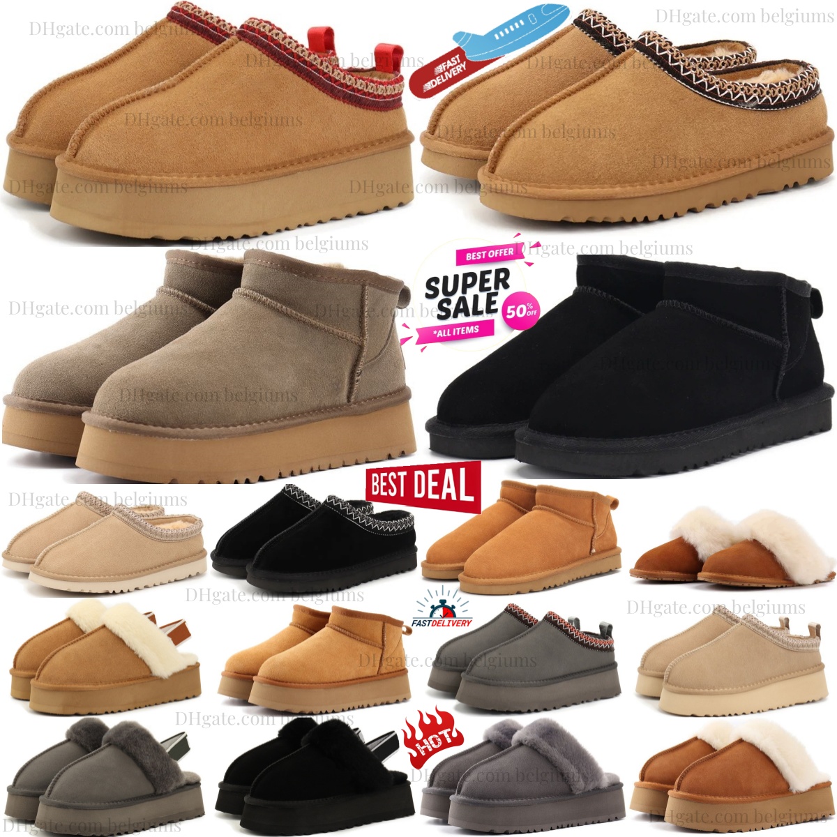 Tazz Tasman Slippers Ultra Mini Boots Platform Snow Boot Furry Designer Classic Women Men Australia Winter Slides Warm Ankle Slip-on Booites Chestnut Black Grey Sand