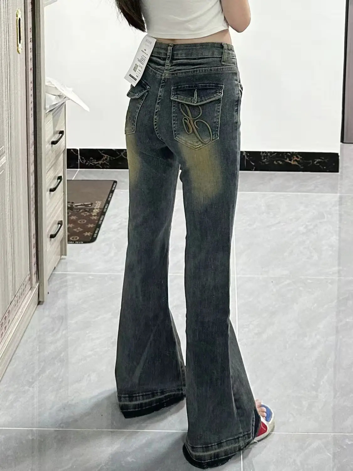 American High Street Spicy Girls Low Waist Jeans Women Autumn Vintage Y2k n Sense Slim Fit Straight Tube Micro Flare Pants 251022