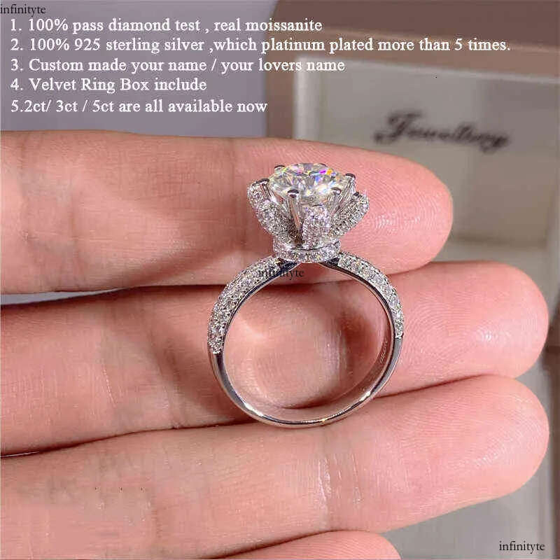ring Custom Name Certified 5 Carat Dia Engagement Ring Women 14K White Gold Sterg Sier Bridal Moissanite Rings Wedding Band 111