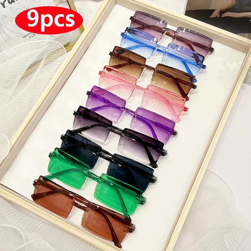 9pcs Rectangle Fashion Sunglasses For Women Men Cute Candy Color Decorative Shades For Vacation Beach Party Shades Glasses UV400W251023
