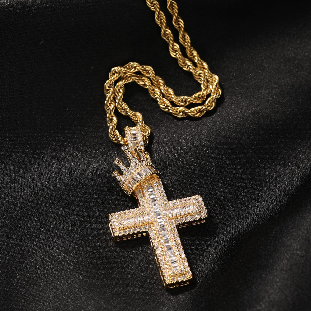 Vintage Crown Cross Necklace Fashion Mens Gold Necklace Hip Hop Iced Out Pendant Necklaces Jewelry