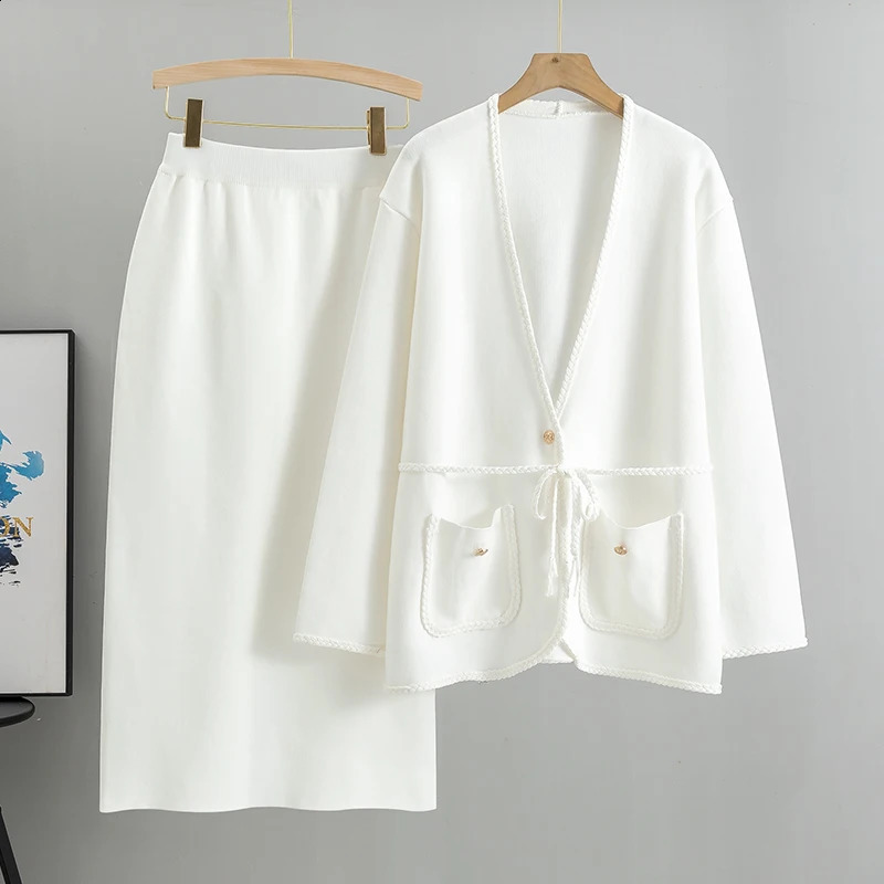 Autumn Knitted suit with skirt two piece set women Spring sweater sets Korean style fall 2 outfit Sweater 251022