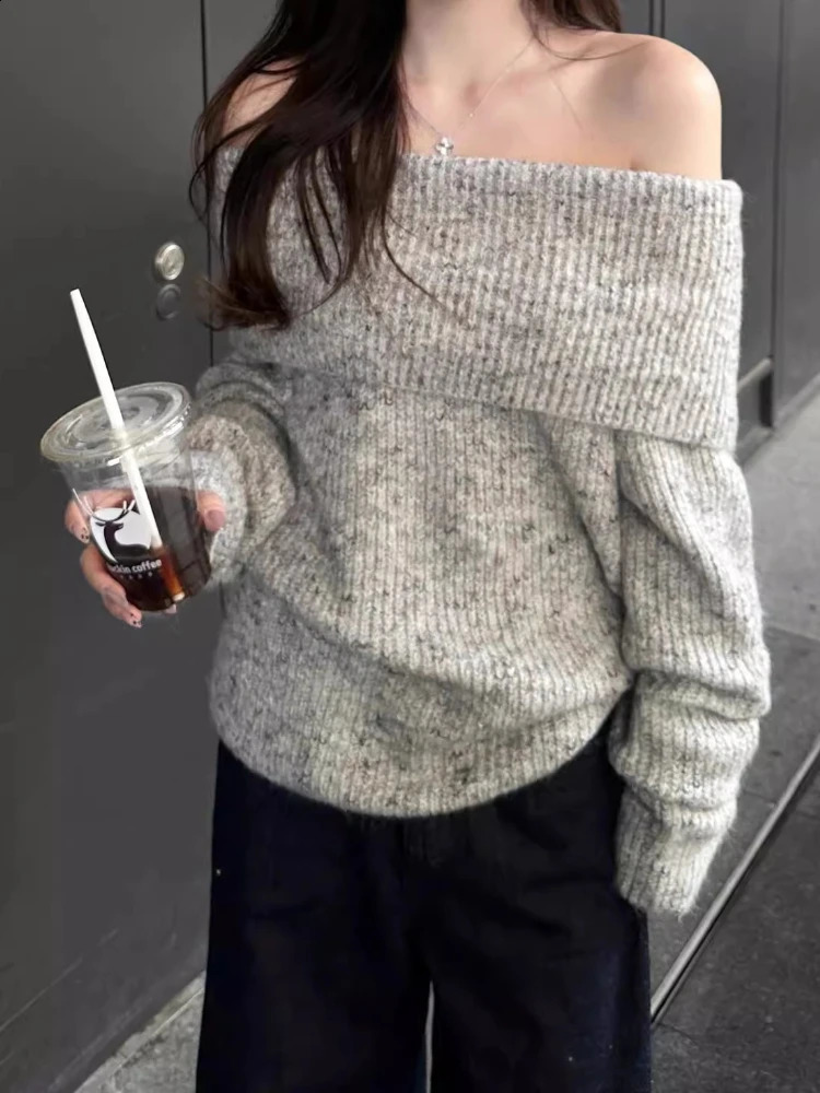 Off Shoulder Sweater for Women Long Sleeve Ribbed Knit OfftheShoulder Pullovers Jumper Tops Autumn Winter Y2K 90s Outfit 251023