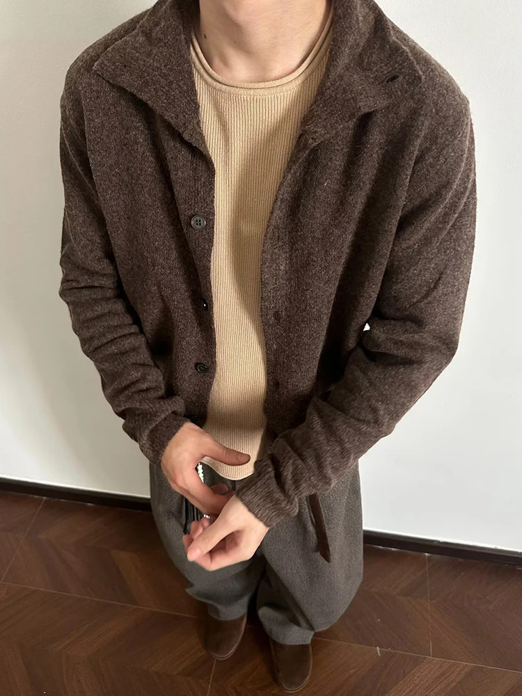 Knitwear Mens Casual Shirts Fall Winter Daily Leisure Buttoned Lapel Knit Cardigan Tops Men Clothing Vintage Slim Knitted Shirt 251016