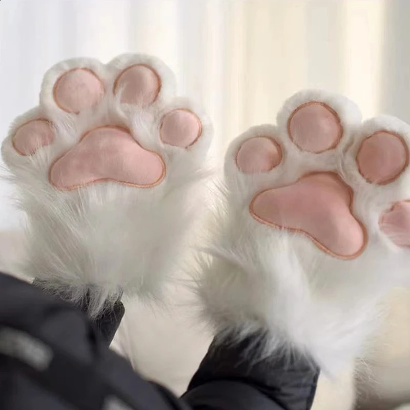 Plush Furry Cat Claw Gloves Faux Fur Fox Paws Mittens for Halloween Cosplay Costume Accessories Gloves 251021