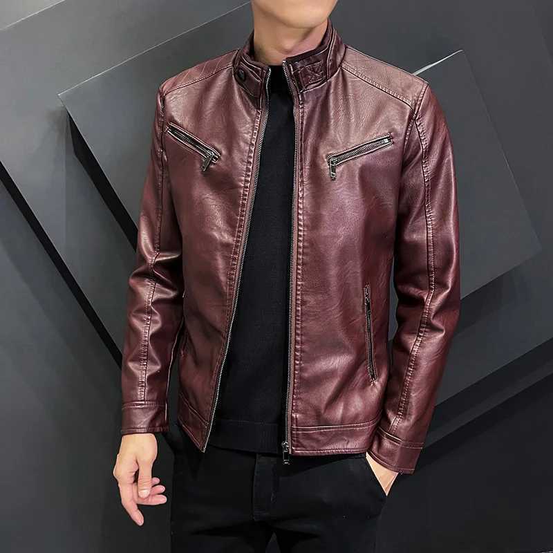 2024 Highquality Leather Men Autumn New Fashion Handsome Young Motorcycle Jacket PU Leather Men Trend Men Jacket W251023