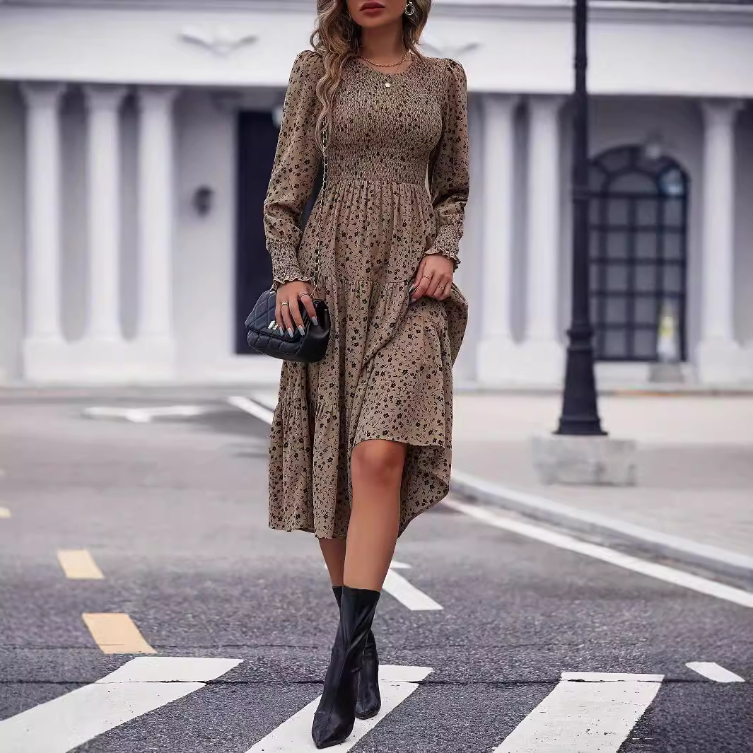 Summer Elegant New Solid Color Long Round Neck Waist Dress Designer Women's Hot Selling Fashion Luxury Clothing