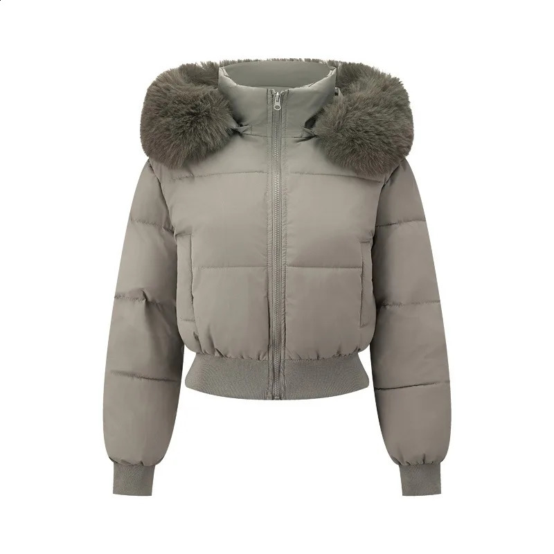 Thicken Short Womens Winter Jacket Korean Style Down Cotton Coat Casual Warm Fur Hooded Cropped Parkas Chic Streetwear 251022