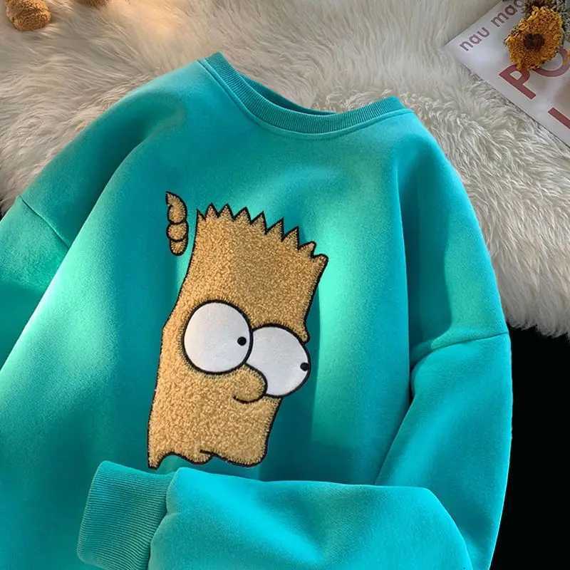 Pure Cotton American Style High Street Pullover Men Chic Autumn Winter New Cartoon Printing Loose Allmatch Crew Neck HoodiesT251023