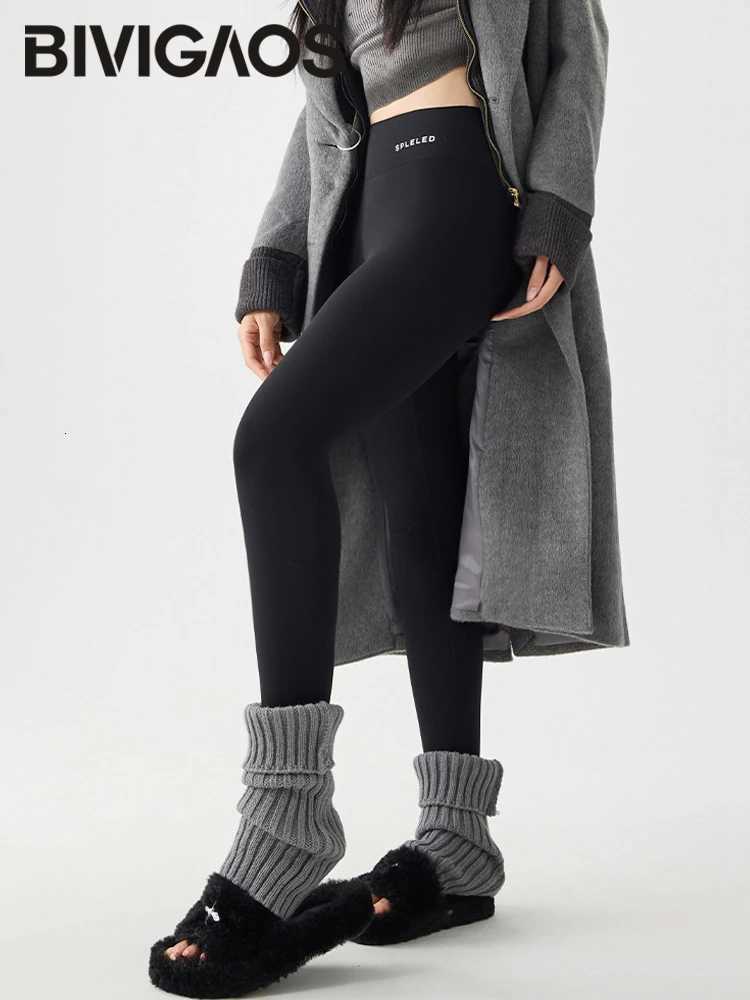 BIVIGAOS Autumn Winter Thick Foot Pants Sharkskin Leggings Womens Rabbit Fleece Warm Leggings High Waist Elastic Non Trace YogaT251023