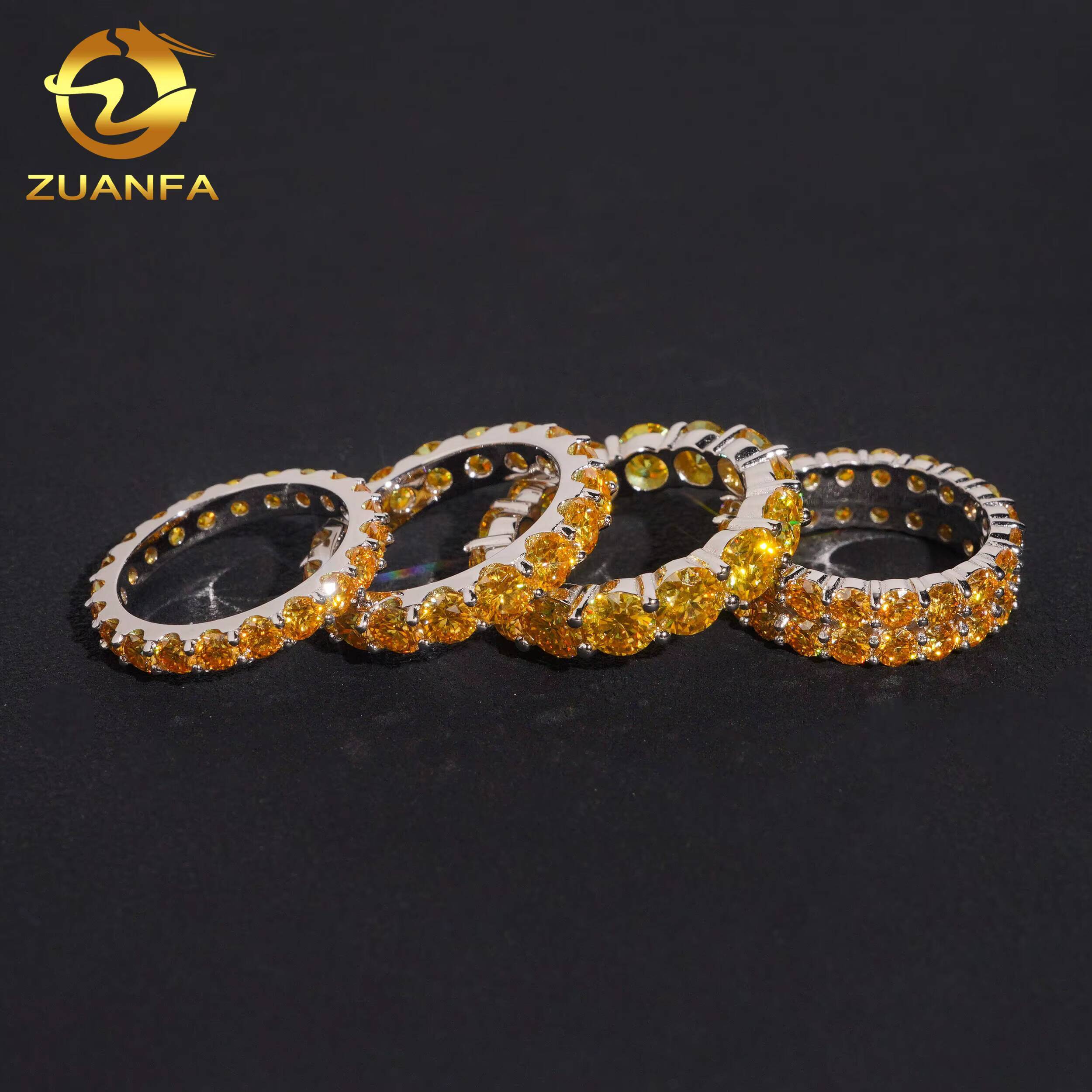 Classic Eternity Ring Round Yellow Diamond Hop Jewelry 925 Sliver Fully Iced Out VVS D Moissanite Band Rings Daily Wear