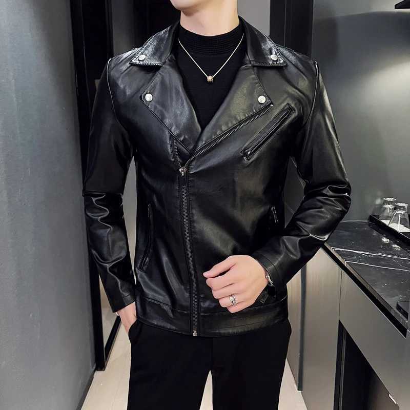 2023 Motorcycle Leather Jacket Slim Fit ShortCoat Lapel PU Jackets Autumn New Zipper Stand Windproof Leather Coat Mens Clothing W251023