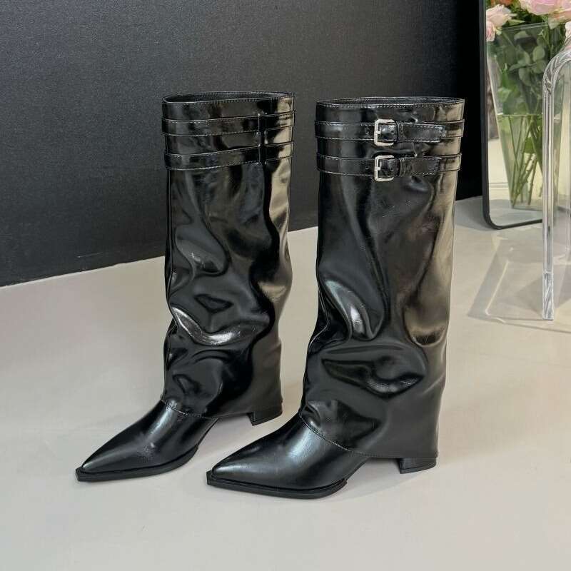 Niche Design Designer Shoe Chunky Pointed Toe Tube 2025 Autumn New Versatile High Heel Long Boots for Women Over the Knee
