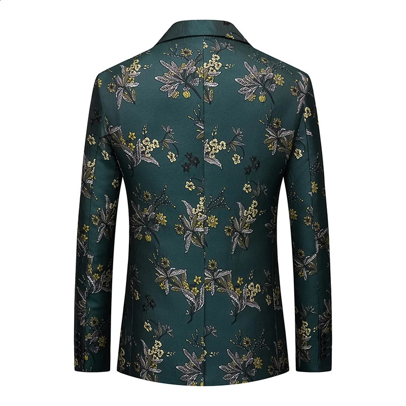 Mens Slim Fit Business Blazer Green Pattern Casual Autumn Winter Fashion Handsome Trendy Suit Jacket for Men 251023