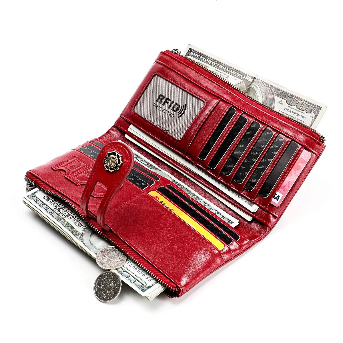 Rfid Blocking Genuine Leather Wallet Vintage Coin Purse for Ladies Women Long Clutch Wallets with Cell Phone Bags Card Holder251023