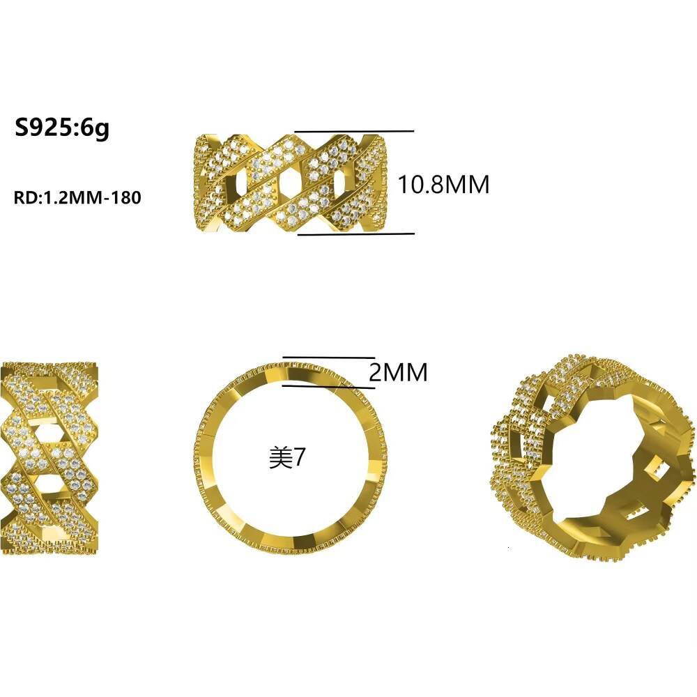 Mens 925 Silver Engagement Ring with Round Zircon and Moissanite Hiphop Cuban Style Cubic Zirconia Diamond Ring