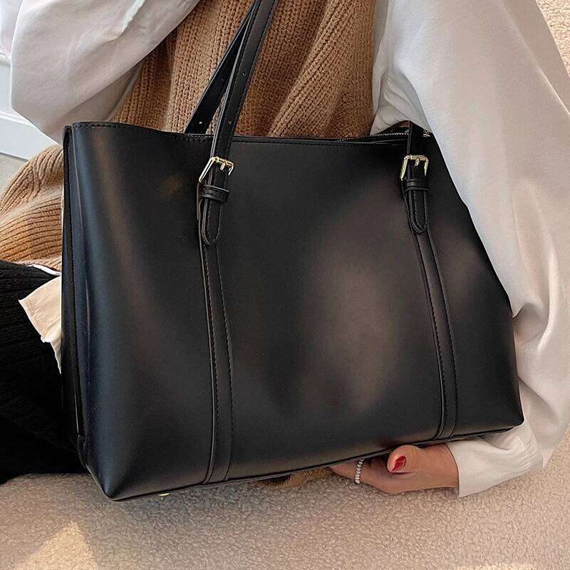 High Capacity PU Tote Bag New Women's Vintage Zipper Magnetic Snap Shoulder Bags Fashion Versatile Commuter Class Handbag