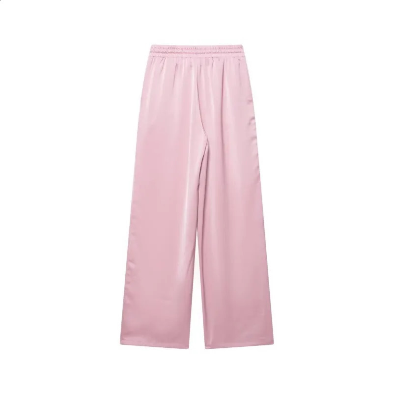 Women High Waist Pants Set Spring 2 Piece DoubleBreasted Satin Blazers Two Lace Up CreasedEffect Trousers Outfit 251022