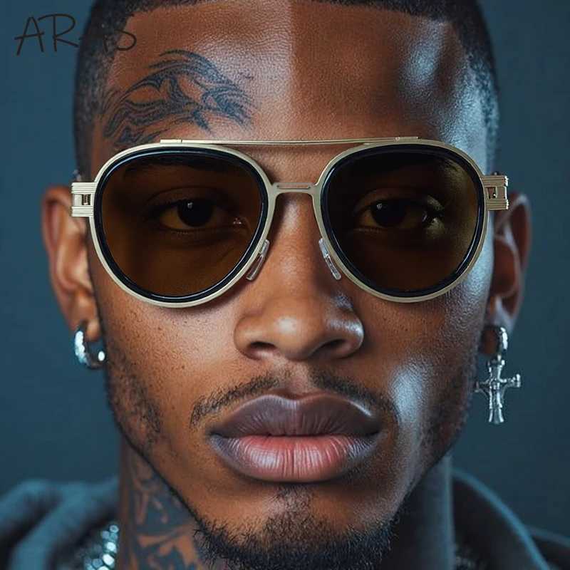 Vintage Punk Oval Sunglasses Men 2025 Luxury Brand Steampunk Double Beam Sun Glasses For Male Retro Trendy Eyewear UV400 ShadesW251023