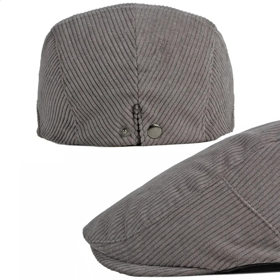 Fall Winter Duck Tongue Beret Hat for Men Daddy Solid Corduroy Painter Adjustable Forward Hats For Dad Visors sboy Caps 251021