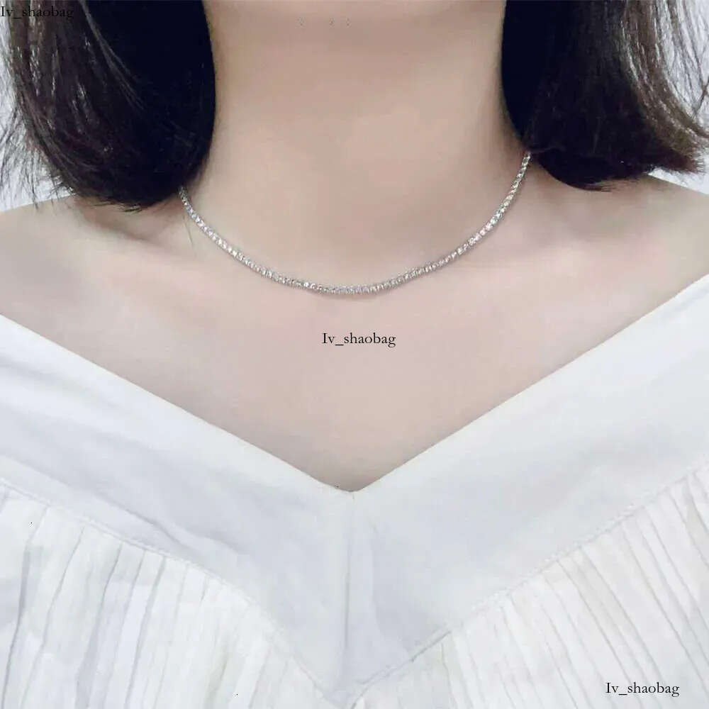 Style Design 14K Au585 Solid Pure White Gold Lab Grown Dia Moissanite Tennis Necklace for Women Wedding