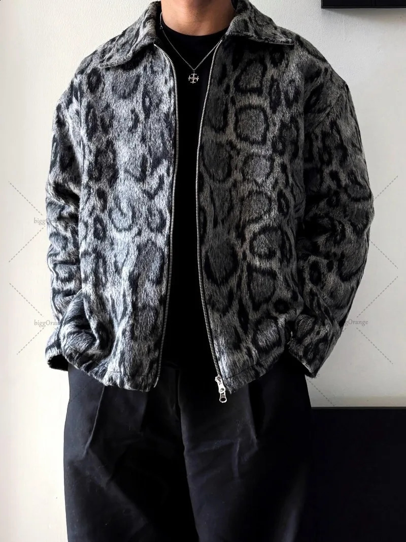 Punk Loose Fashionable Leopard Print Zipper Jacket Men Street Hip Hop Harajuku Retro Y2K Casual Oversized Lapel Top Women 251023