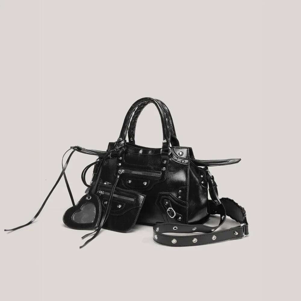 Dark Style Heavy Duty Rivet Motorcycle Bag Fashionable Cool Large Capacity Commuter Crossbody Single Shoulder Handbag