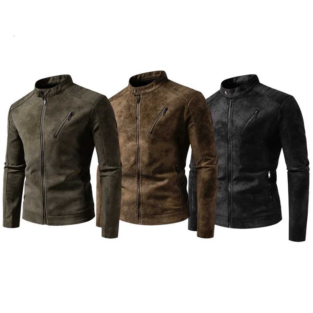 New spring and autumn retro American casual leather jacket mens fashion motorcycle leather jacket tiedyed washed matte coat W251023