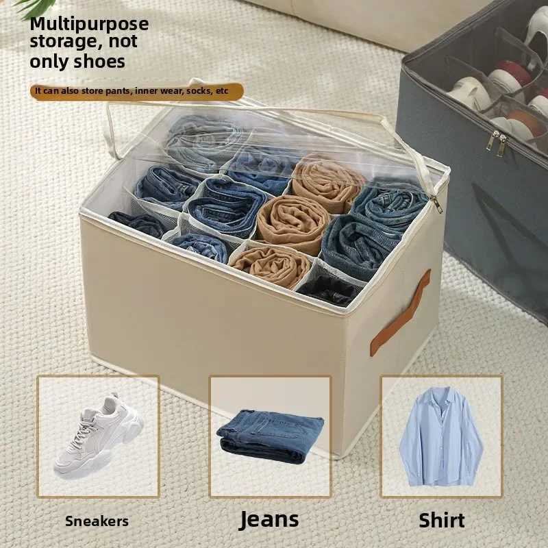 Multifunctional Grid Storage Shoe Box Crossborder Foldable Fabric with Cover Dustproof and Washable Sundries Storage Box C251023