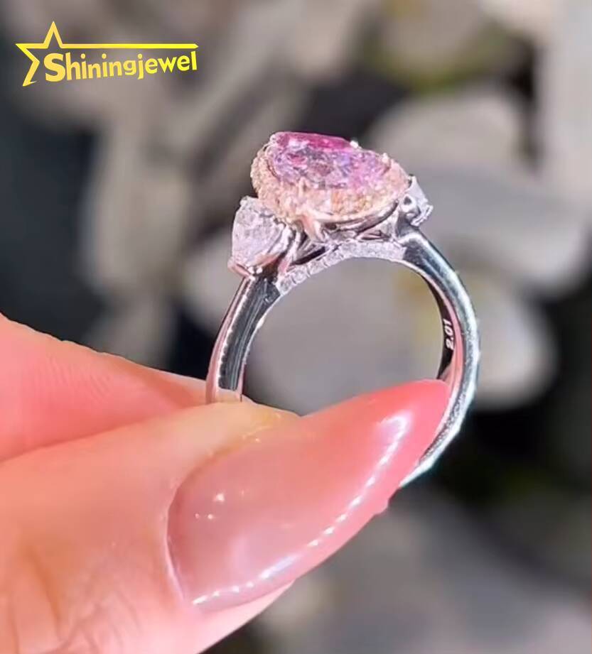 High Quality Women Jewelry Wedding Engagement 10k White Gold Pear Shape Pink Lab Grown Diamond Ring