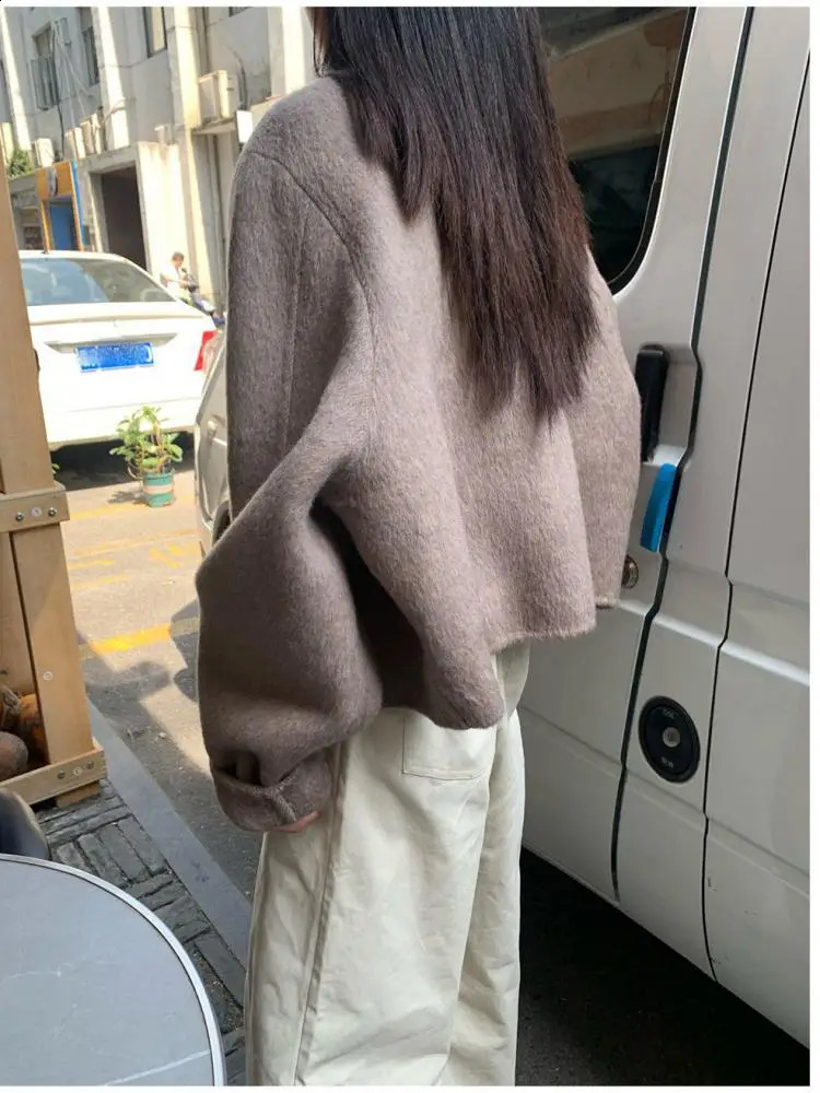 Short Woolen Jackets AutumnWinter KoreanStyle Metal Single Breasted Round Neck Loose Rabbit Hair Women Wool Coats 251021
