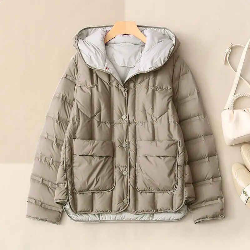 90 White Duck Down Women Jackets Female Stand Collar SingleBreasted Puffer Jacket Casual Loose Hooded Parkas 251022