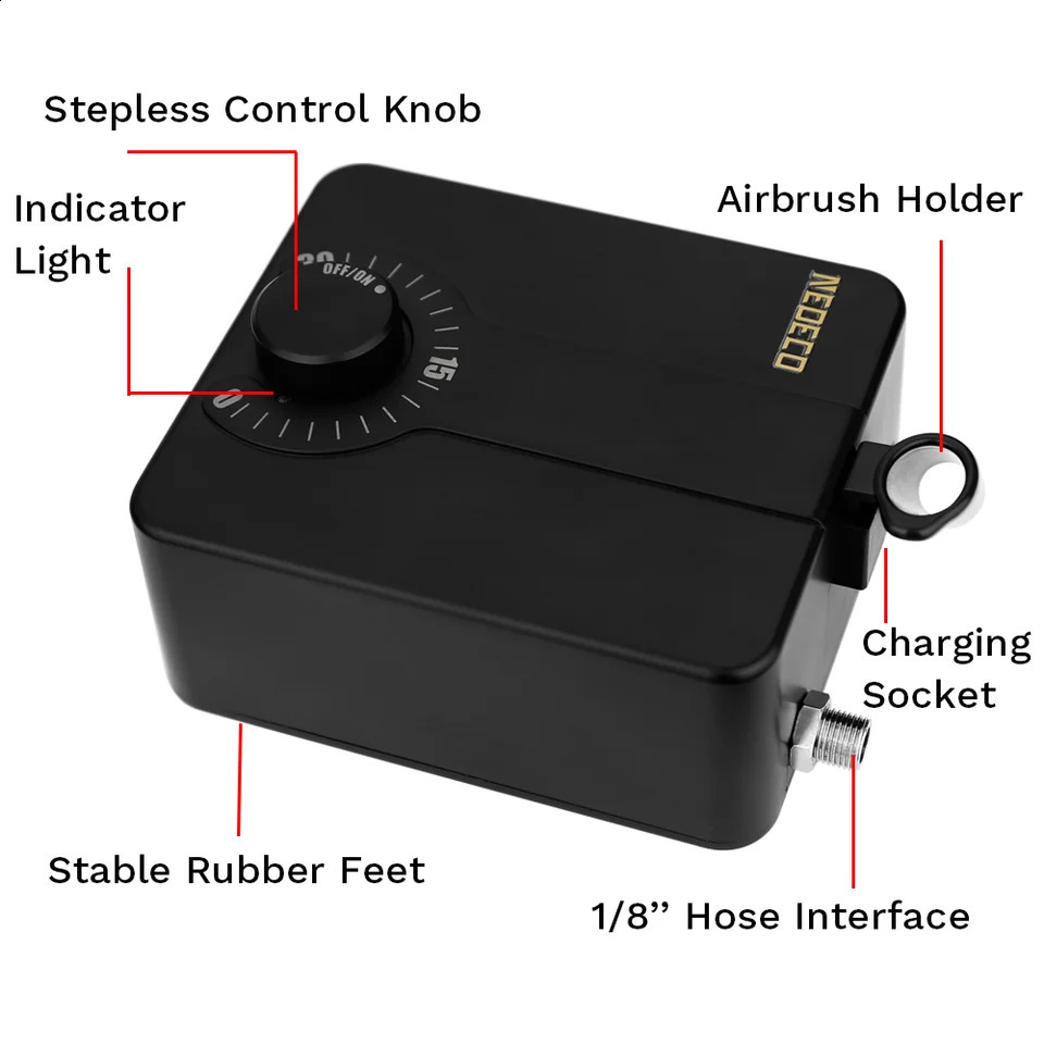 Neoeco 30PSI Airbrush Kit DualAction MultiFunction Portable Airbrush Set Noisereducing Compressor for Painting Cake Model 251015