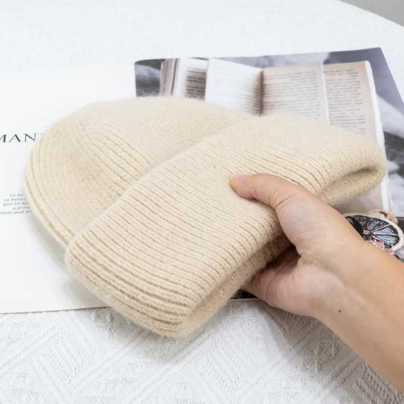 Fashion Warm Cashmere Wool Sklies Angola Rabbit Fur Winter Knitted Beanies Wen Fa Three Fold Ski Outdoor HatsW251023