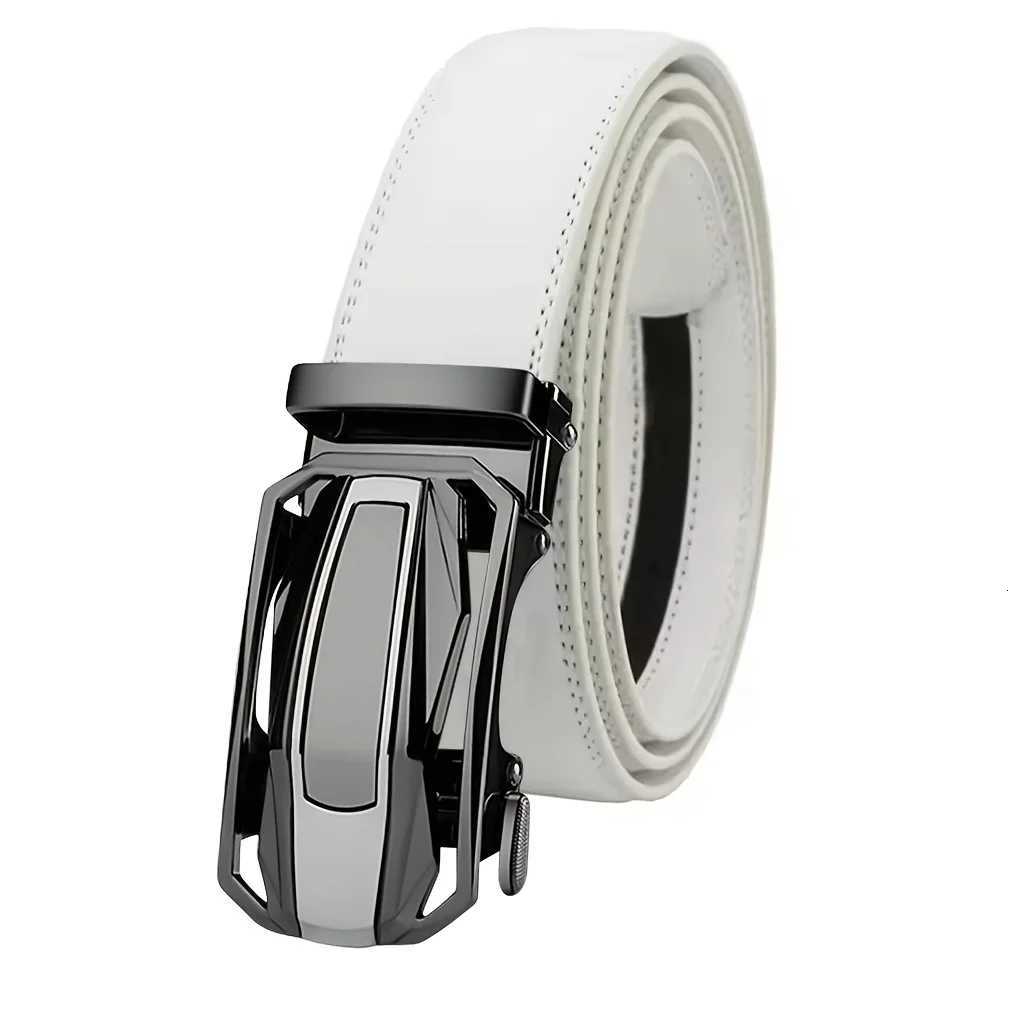 Mens White Business Belt Fashion Alloy Automatic Buckle Unisex White Adjustable Ratchet Belt Antiscratch and Wear ResistantXJ251023