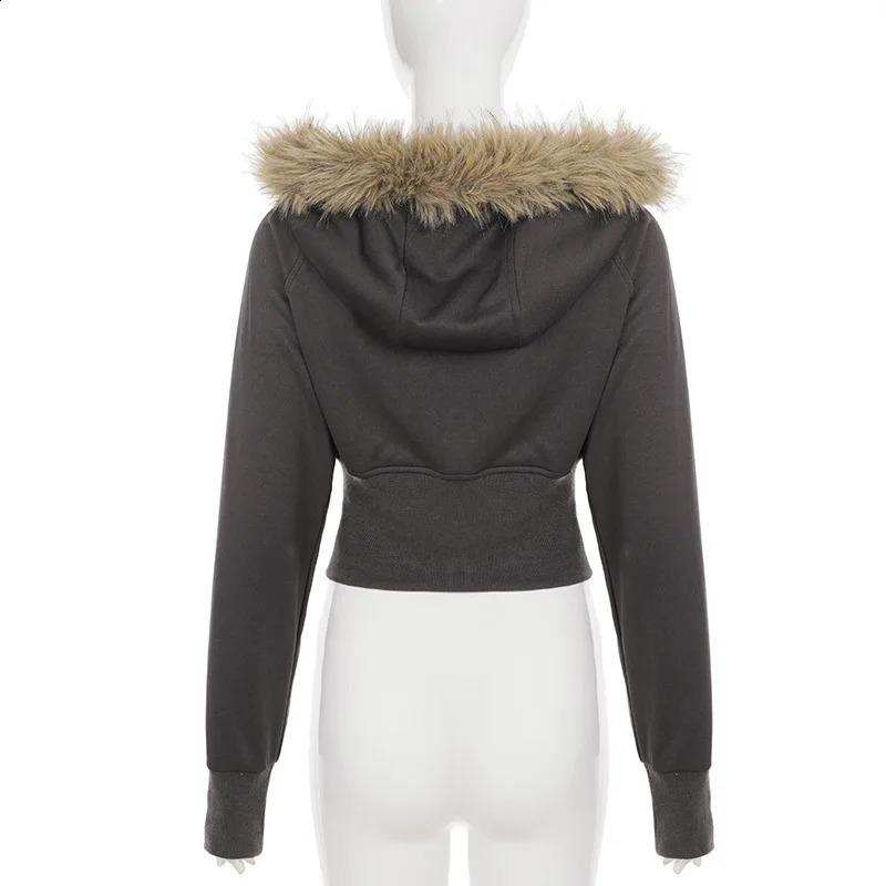 2025 Autumn Winter Hooded Jackets Fashion Women Long Sleeve Slim Y2K Zipper Vintage Coats High Street Fleece Pocket Outwear 251018