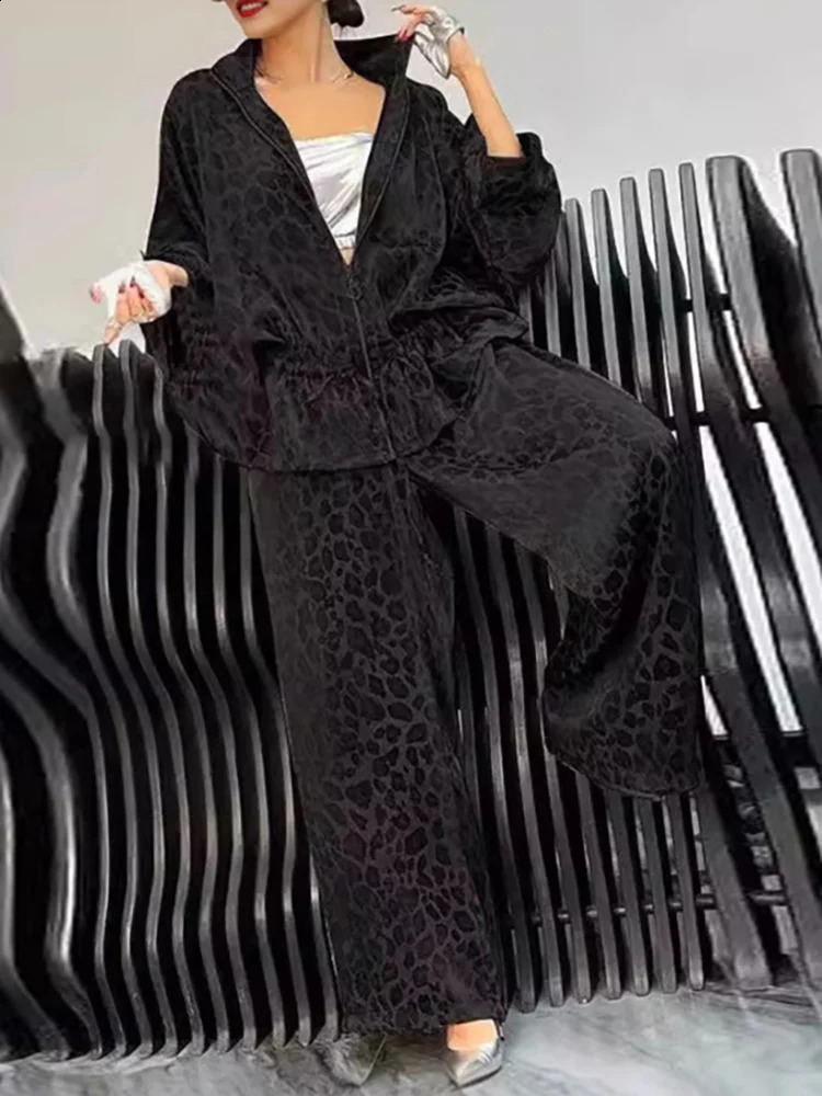 Autumn Womens Long Sleeve Casual Style Polyester Material Fashion Collar Loose Zipper Top Pants Set 251022