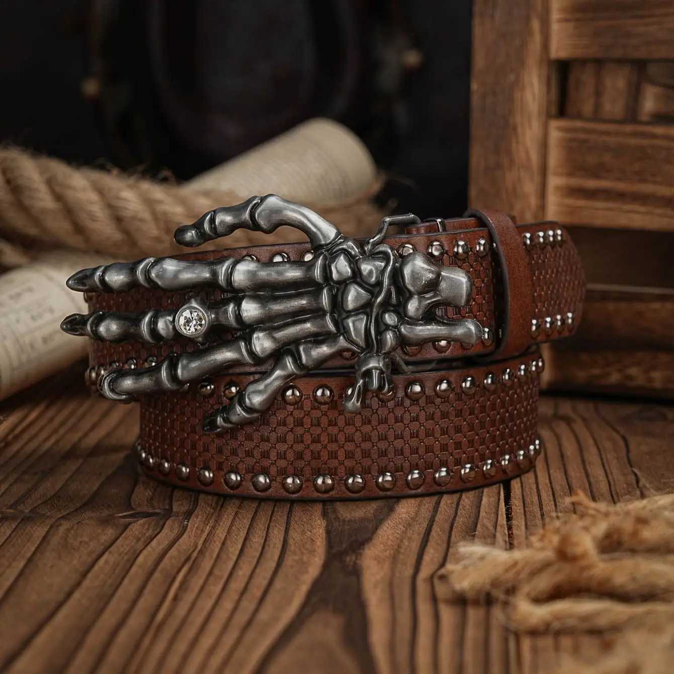 Western Cowboy PU Leather Belt Men Waist Strap Bull Decoration Floral Engraved for JeansXJ251023