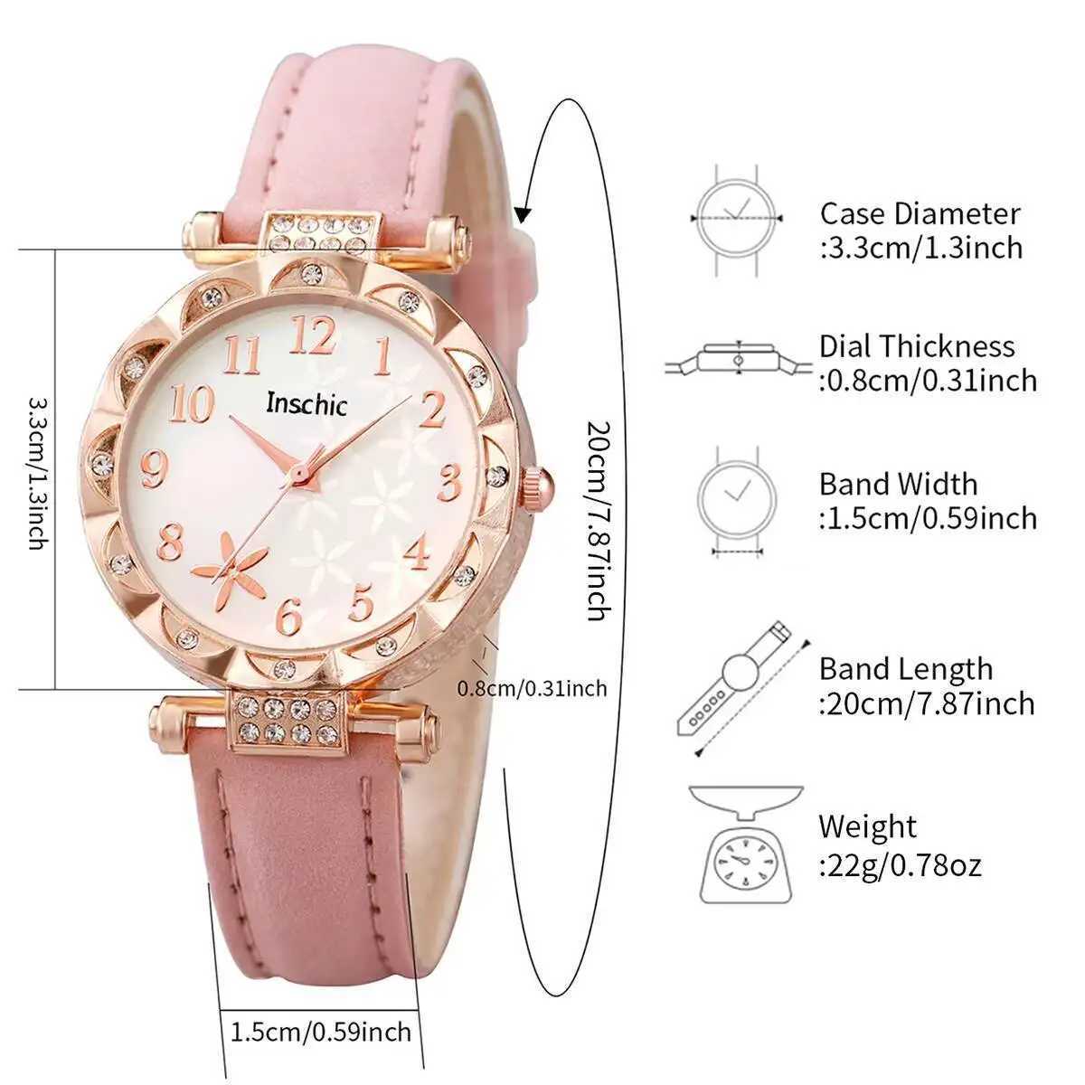 6PCSSet Fashion Flowers Dial Womens Quartz Watch Leather Band Watches Rhinestone Jewelry SetWithout BoxL251023