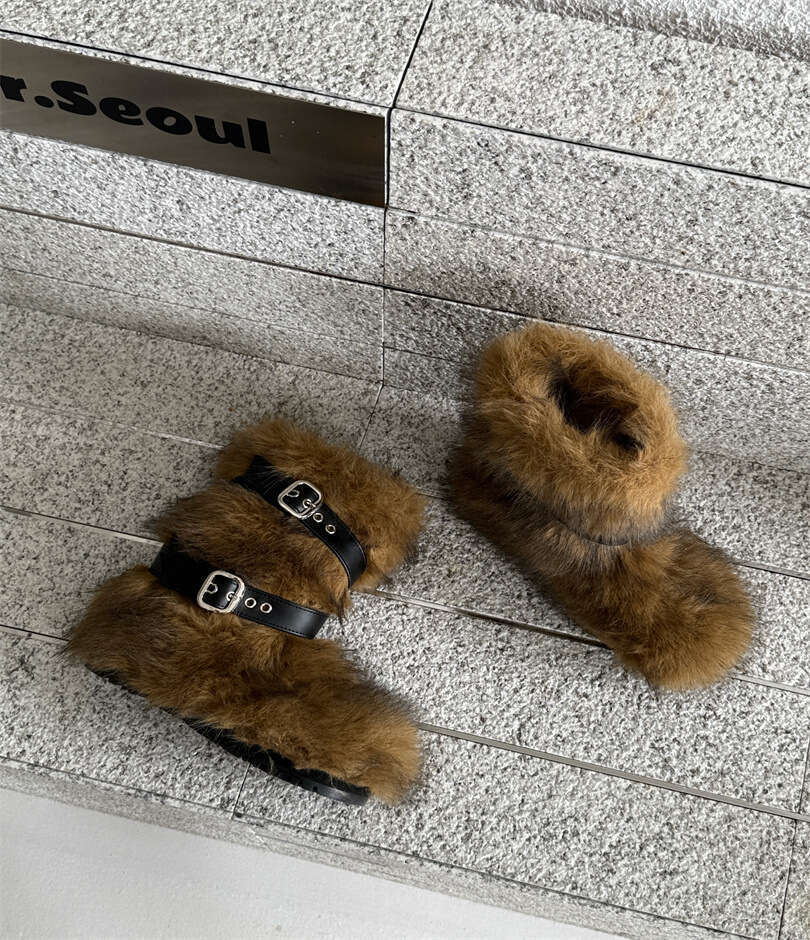 Furry Snow Winter Women's 2025 New Style High-End Thick-Soled Non-Slip Designer Shoe Fluffy Cotton Shoes Mid-Calf Boots