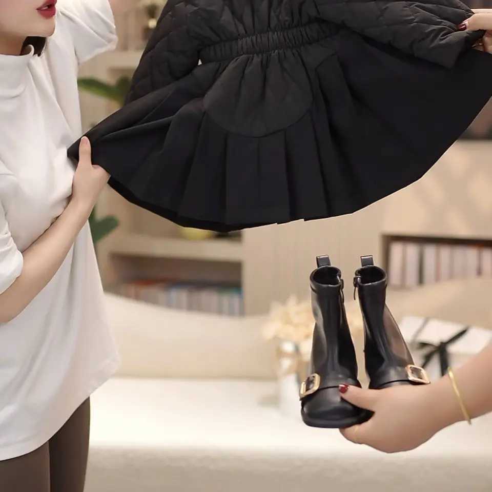 111Years Toddler Kids Cotton Padded Jacket Coat for Girls Black Patchwork Dress Jackets Infant Winter Cute Outwear Overcoat 2 3 Y251023