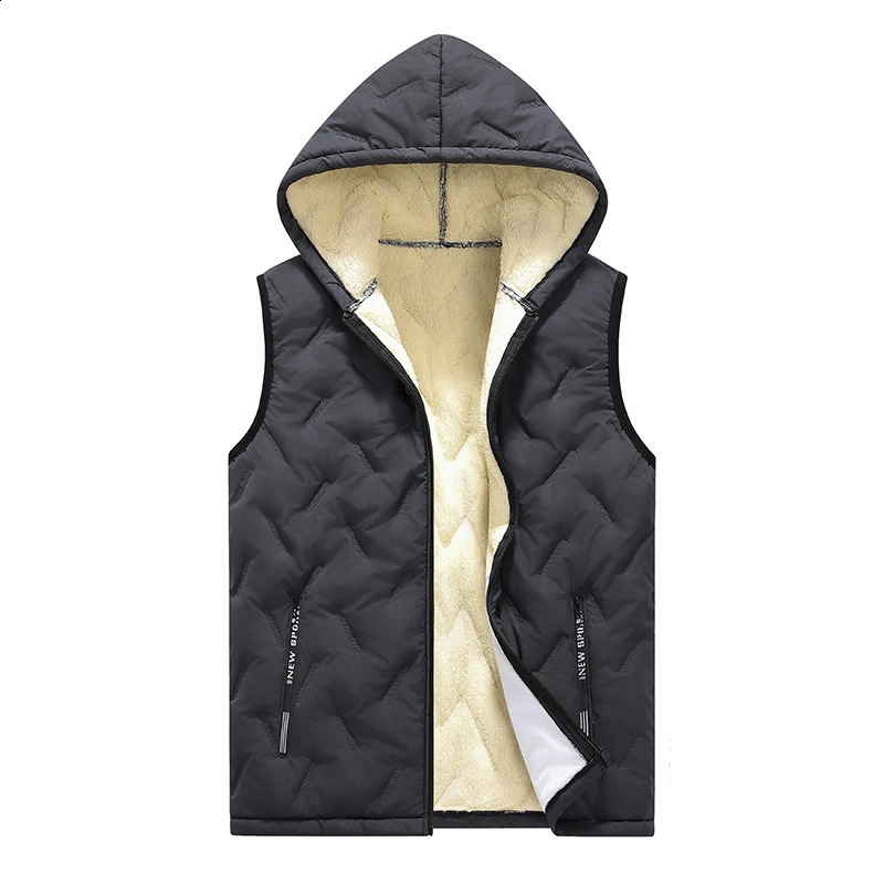 Mens Wool Vest with Hood Velvet Warm Waistcoat Trendy Allmatch High Quality Comfortable Top 251023
