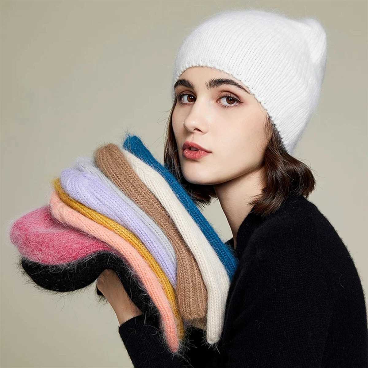 Unisex Soft Thin Rabbit Hair Slouchy Knit Beanie Stocking Winter Warm Candy Color Ski Windproof Hat Plain Fashion Beanie HatW251023