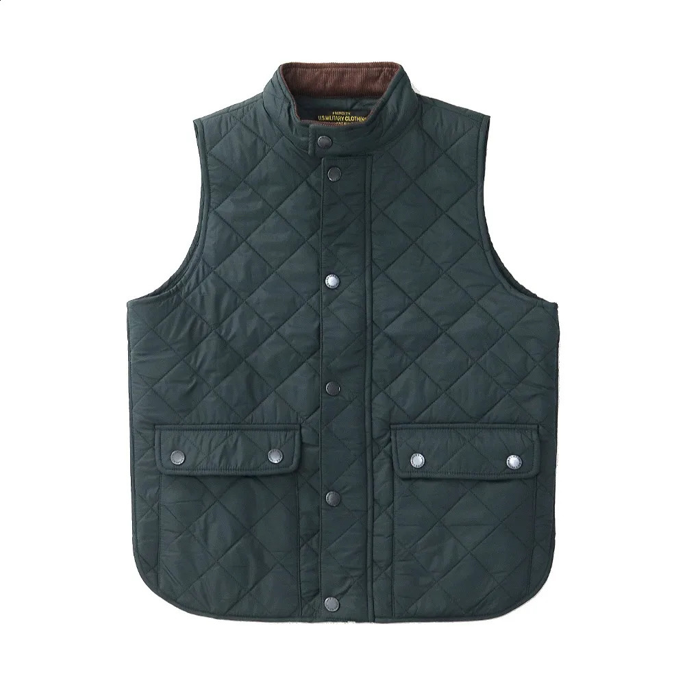 Replica quilted cotton vest for men American retro casual solid color stand collar diamond pure work jacket 251023