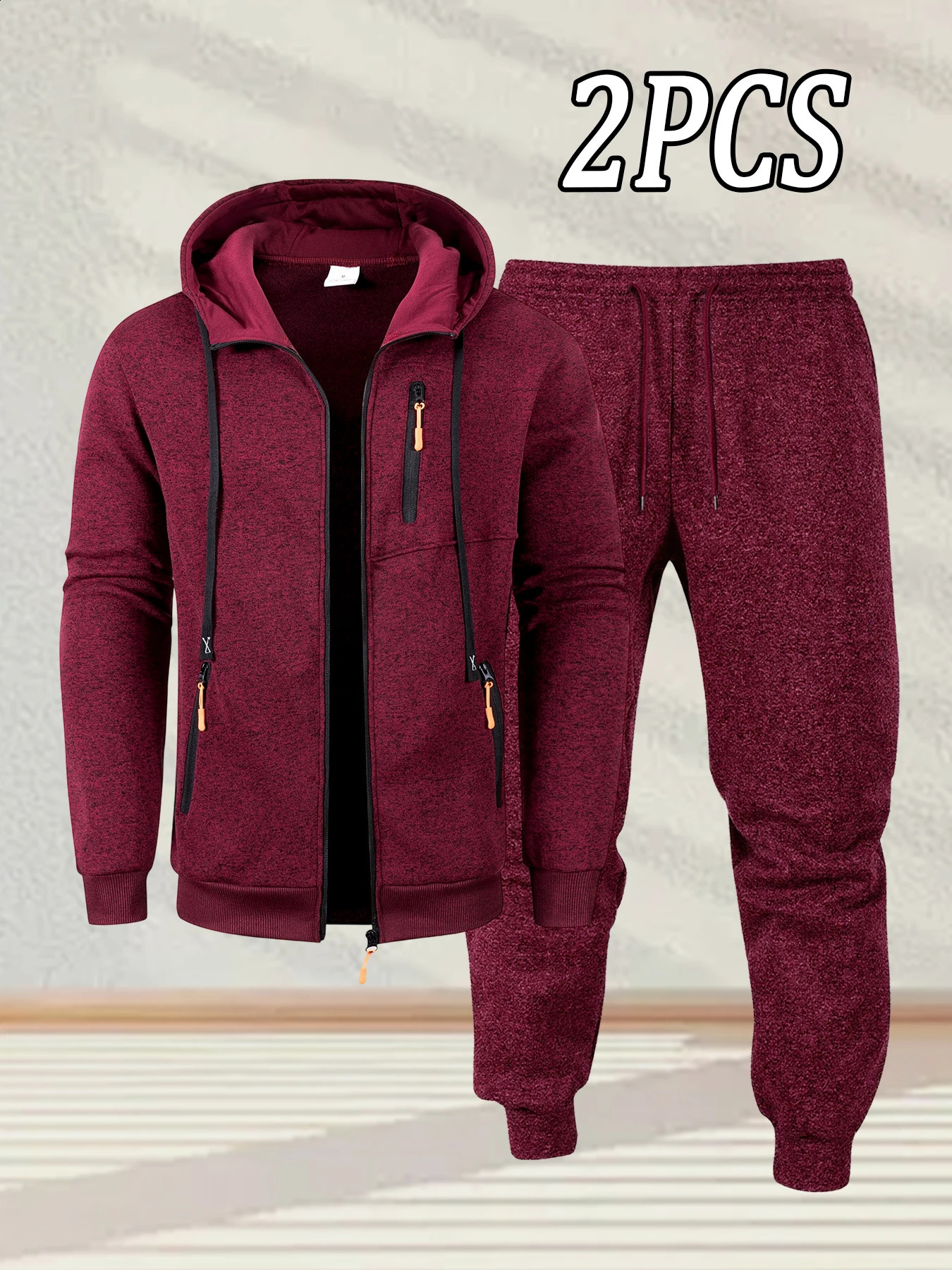 Mens Casual Sportswear Autumn Solid Color Daily Sweatshirts Sweatpants Jogging Tracksuit Zipper Hooded Jacket and Pants Set 251021