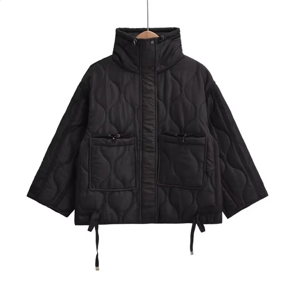 PBZA Winter Womens Clothing Style Simple Loose Warm Windproof Stand up Collar Lightweight Cotton Jacket 251022