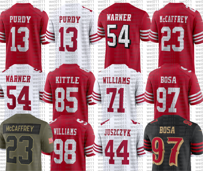 Joe Montana Jerry Rice Brock Purdy Christian McCaffrey Nick Bosa Brian Robinson Jr George Kittle Fred Warner Mac Jones Ricky Pearsall Kyle Juszczyk Football Jersey