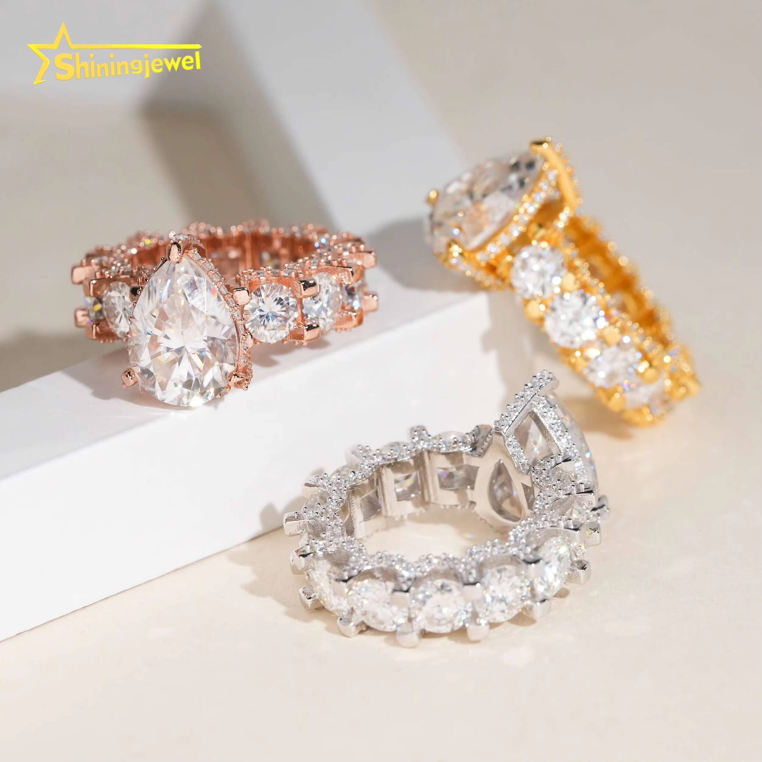 Women Jewelry Set 925 Sterling Silver Pear Cut 6ct Moissanite Diamond Engagement Ring Iced Out Moissanite Eternity Wedding Ring